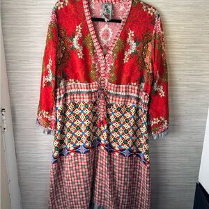 Johnny Was Rayne Dress Red Floral Bohemian Size m